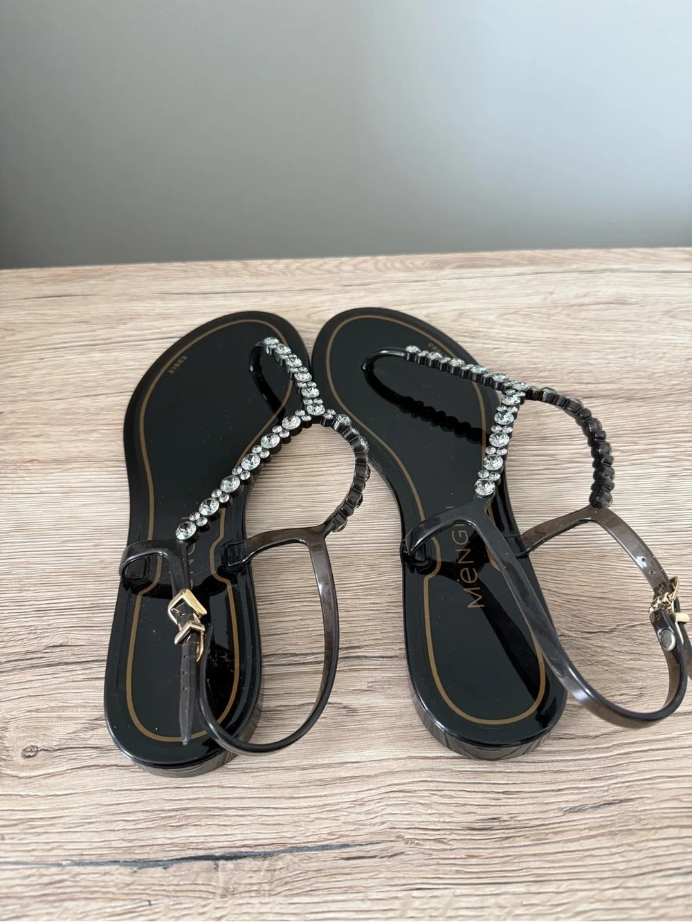 Women Black Jelly Sandals with Swarovski Crystal Size 40 MENGHI